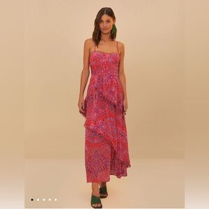 NWT Farm Rio Pink Paisley Tiered Maxi Dress Size S